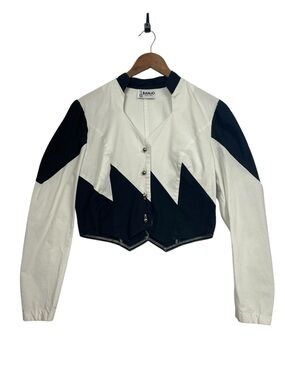 Vintage Banjo Western Dallas Texas Black White Colorblock Crop Jacket Top SM
